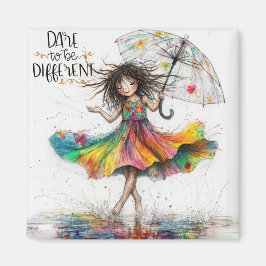 Eigenzinnige paraplu meisje durven magneet te zijn