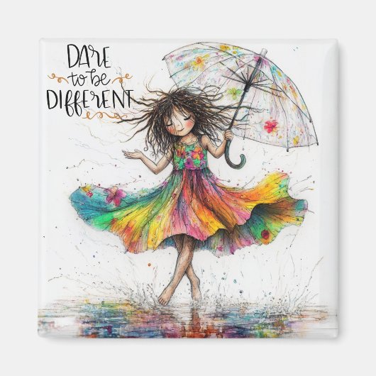 Eigenzinnige paraplu meisje durven magneet te zijn (Voorkant)