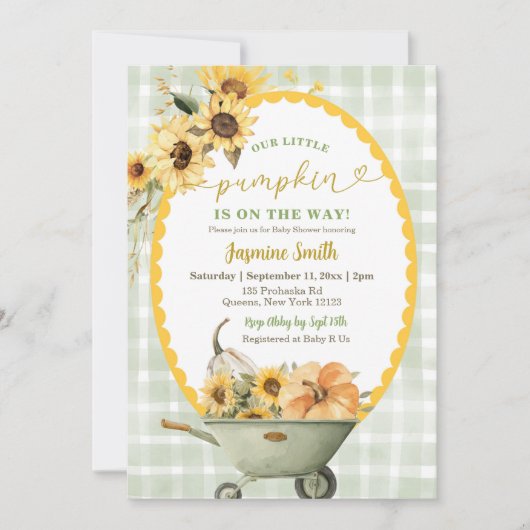 Eigenzinnige Preppy Pumpkin Zonnebloem Baby shower Kaart (Voorkant)