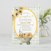 Eigenzinnige Preppy Pumpkin Zonnebloem Baby shower Kaart (Staand voorkant)