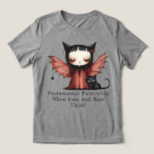 Eigenzinnige Purranormale Halloween Fairy Cat & Ba Tri-Blend Shirt