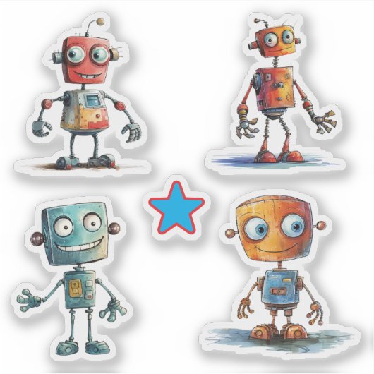 Eigenzinnige robots (1 - 4) sticker (Voorkant)