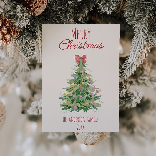 Eigenzinnige rode groene kerstboom niet-foto feestdagenkaart