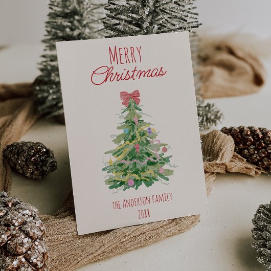 Eigenzinnige rode groene kerstboom niet-foto feestdagenkaart
