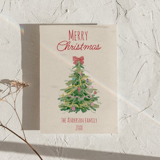 Eigenzinnige rode groene kerstboom niet-foto feestdagenkaart