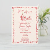 Eigenzinnige Rode Hand Getrokken Bruids Brunch Dat Kaart (Staand voorkant)