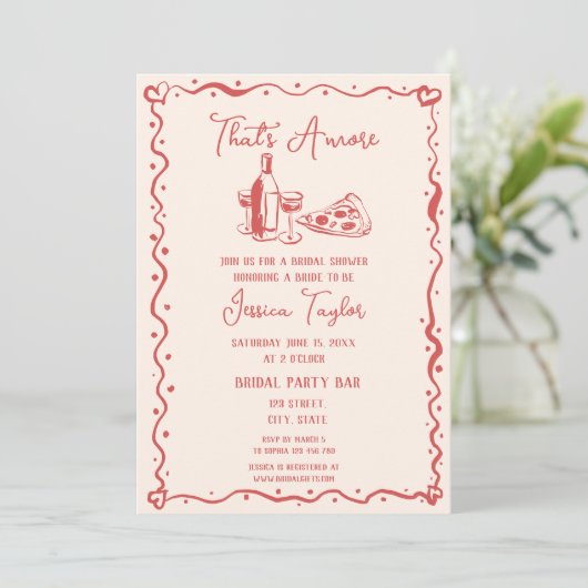 Eigenzinnige Rode Hand Getrokken Bruids Brunch Dat Kaart (Staand voorkant)