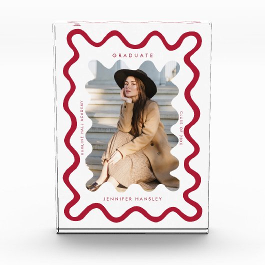 Eigenzinnige rode Wavy Line Afstuderen Keepsake Fotoblokken (Voorkant)