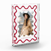 Eigenzinnige rode Wavy Line Afstuderen Keepsake Fotoblokken (Links)