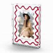 Eigenzinnige rode Wavy Line Afstuderen Keepsake Fotoblokken (Rechts)