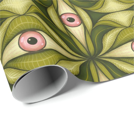 Eigenzinnige roze ogen en groene botanicals patroo cadeaupapier (Rol Hoek)
