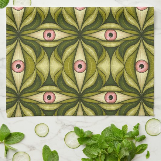 Eigenzinnige roze ogen en groene botanicals patroo theedoek (Gevouwen)