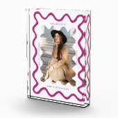 Eigenzinnige Roze Wavy Line Afstuderen Keepsake Fotoblokken (Rechts)