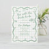 Eigenzinnige Sage Green Bridal Tea Party Kaart (Staand voorkant)