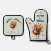 Eigenzinnige Sage Green Waterverf Turkije Thanksgi Ovenwant & Pannenlap Set (Voorkant)