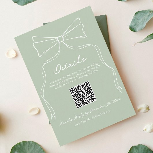 Eigenzinnige Sage Green Wedding RSVP QR Code Detai Informatiekaartje