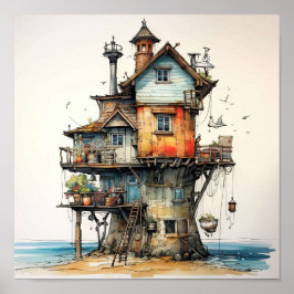 Eigenzinnige Seaside Shack Art Poster