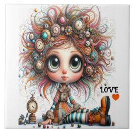 Eigenzinnige Steampunk Meisje LIEFDE Keramische Te Tegeltje