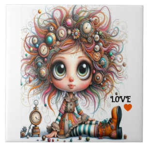 Eigenzinnige Steampunk Meisje LIEFDE Keramische Te Tegeltje