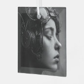 Eigenzinnige Steampunk Woman Glas Ornament (Voorkant links)