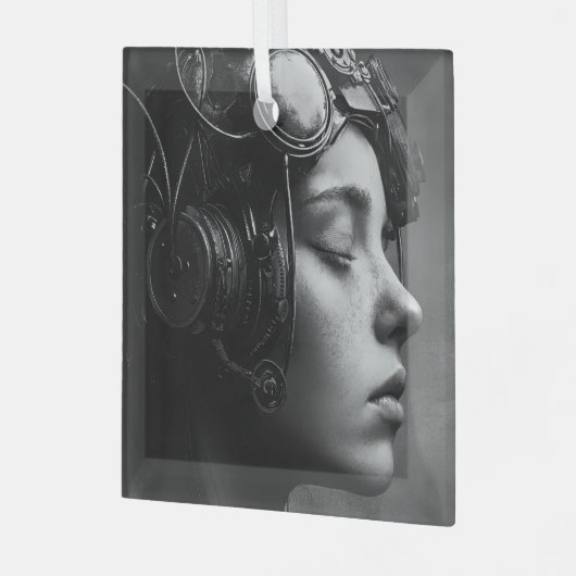 Eigenzinnige Steampunk Woman Glas Ornament (Voorkant links)