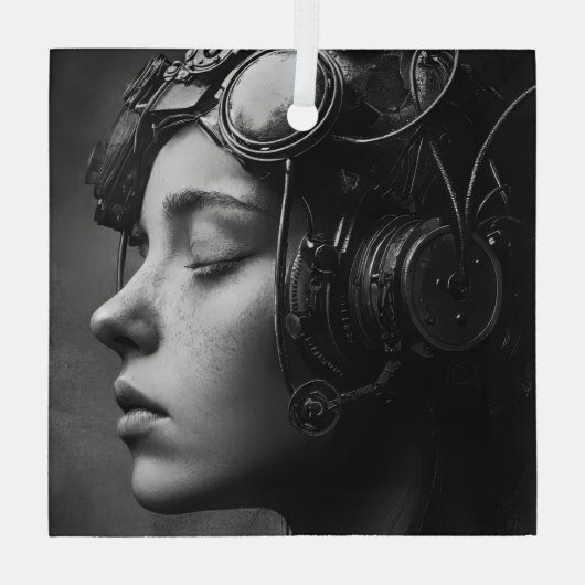 Eigenzinnige Steampunk Woman Glas Ornament (Achterkant)