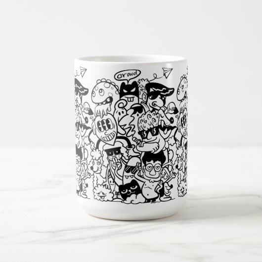 Eigenzinnige tekenfilmmenigte koffiemok (Center)