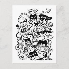 Eigenzinnige tekenfilmmenigte uitnodiging briefkaart