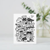 Eigenzinnige tekenfilmmenigte uitnodiging briefkaart (Staand voorkant)