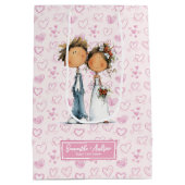 Eigenzinnige Trouwpaar Gift Bag Funny Cartoon Medium Cadeauzakje (Achterkant)