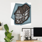 Eigenzinnige Tudor House middeleeuwse architectuur Poster (Thuiskantoor)