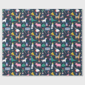 Eigenzinnige Vakantie Dieren en Iconen Patroon Cadeaupapier (Vlak)