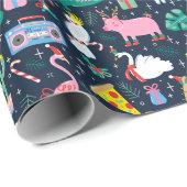 Eigenzinnige Vakantie Dieren en Iconen Patroon Cadeaupapier (Rol Hoek)