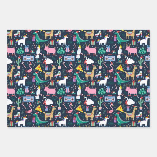 Eigenzinnige Vakantie Dieren en Iconen Patroon Inpakpapier Vel (Voorkant)