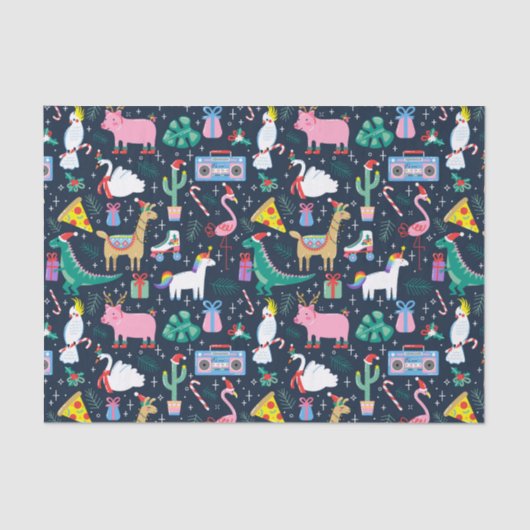 Eigenzinnige Vakantie Dieren en Iconen Patroon Tissuepapier (Voorkant)