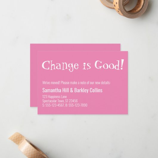 Eigenzinnige "Verandering is goed" Roze Nieuwe Adr Notitiekaartje (Voorkant / Achterkant in situ)