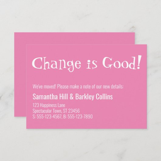 Eigenzinnige "Verandering is goed" Roze Nieuwe Adr Notitiekaartje (Voorkant / Achterkant)