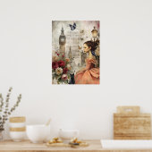 Eigenzinnige Victoriaans Gothic Girl & Florals Lon Poster (Keuken)