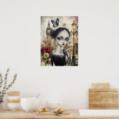 Eigenzinnige Victoriaans Gothic Girl & Florals Lon Poster (Keuken)