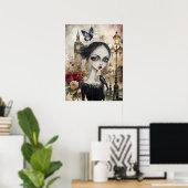 Eigenzinnige Victoriaans Gothic Girl & Florals Lon Poster (Thuiskantoor)