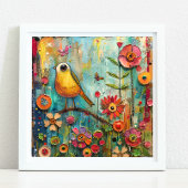 EIGENZINNIGE VOGEL IN DE TUIN POSTER