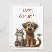 Eigenzinnige vriendschap tussen hond en kat feestdagenkaart (Voorkant)