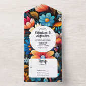 Eigenzinnige Waterverf Floral Fiesta met Tear-Off  All In One Uitnodiging (Binnen)