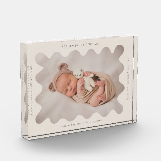 Eigenzinnige Wavy Beige Lijst Newborn Keepsake Fotoblokken (Links)