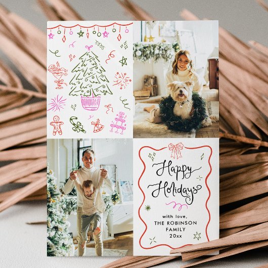 Eigenzinnige Wavy Lijst Prettige feestdagen Hand g Feestdagenkaart