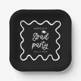 Eigenzinnige Wavy Line Black Afstudeerder Party Papieren Bordje