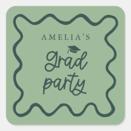 Eigenzinnige Wavy Line Green Afstudeerder Party Fa Vierkante Sticker