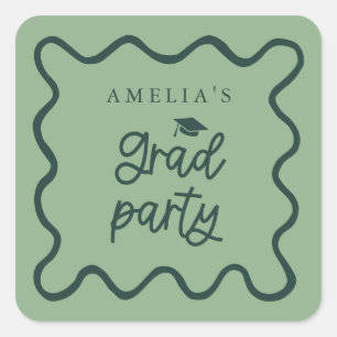 Eigenzinnige Wavy Line Green Afstudeerder Party Fa Vierkante Sticker