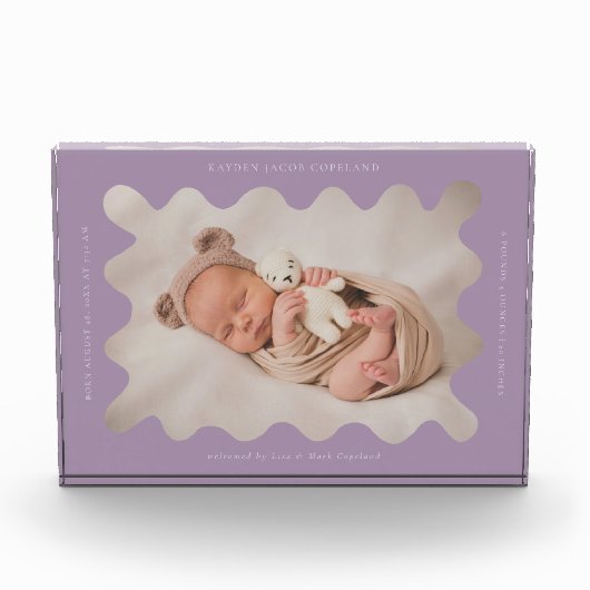 Eigenzinnige Wavy Paarse Lijst Newborn Keepsake Fotoblokken (Voorkant)