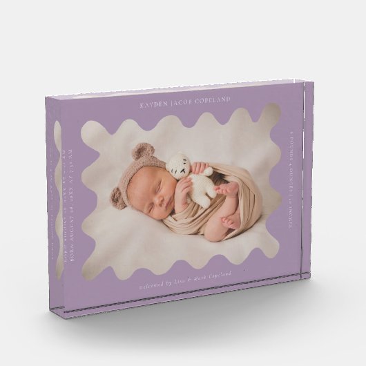 Eigenzinnige Wavy Paarse Lijst Newborn Keepsake Fotoblokken (Links)